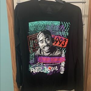 Poetic Justice Black Long-Sleeve Graphic Tee with Tupac Shakur